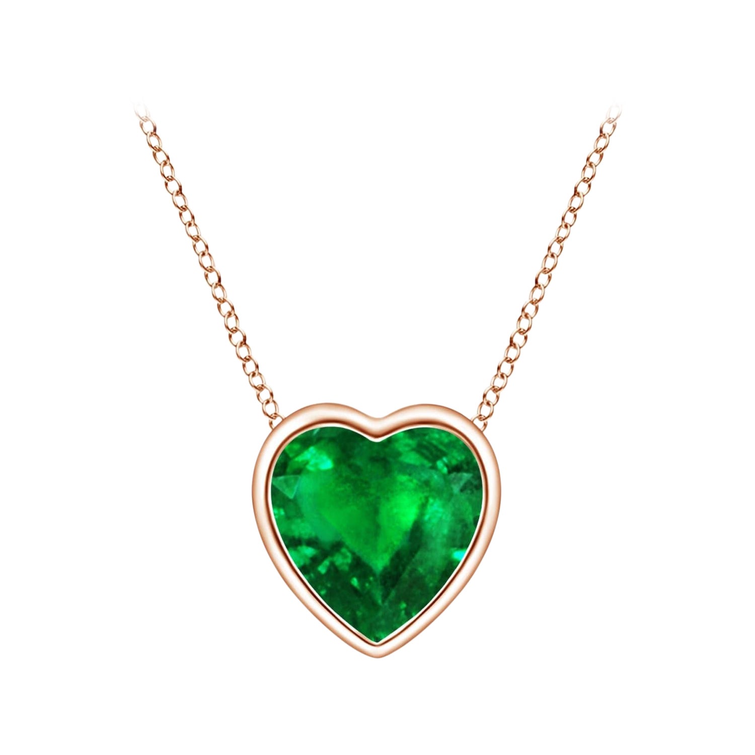 Colgante Esmeralda Corazón Solitario con Bisel Natural Angara en Oro Rosa de 14K