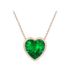 Angara Natural Bezel-Set Solitaire Heart Emerald Pendant in 14K Rose Gold