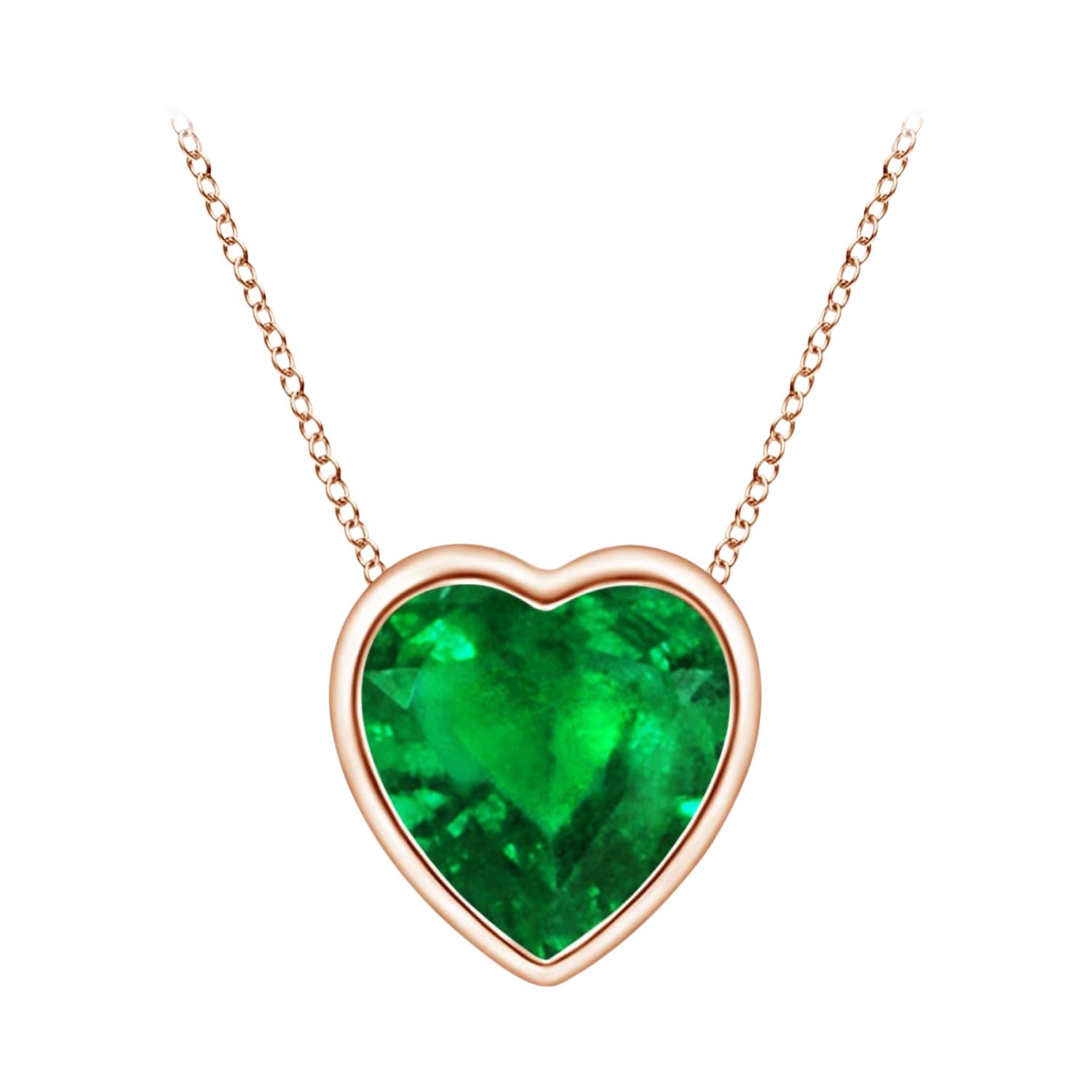 Colgante Esmeralda Corazón Solitario con Bisel Natural Angara en Oro Rosa de 14K
