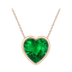 Angara Natural Bezel-Set Solitaire Heart Emerald Pendant in 14K Rose Gold