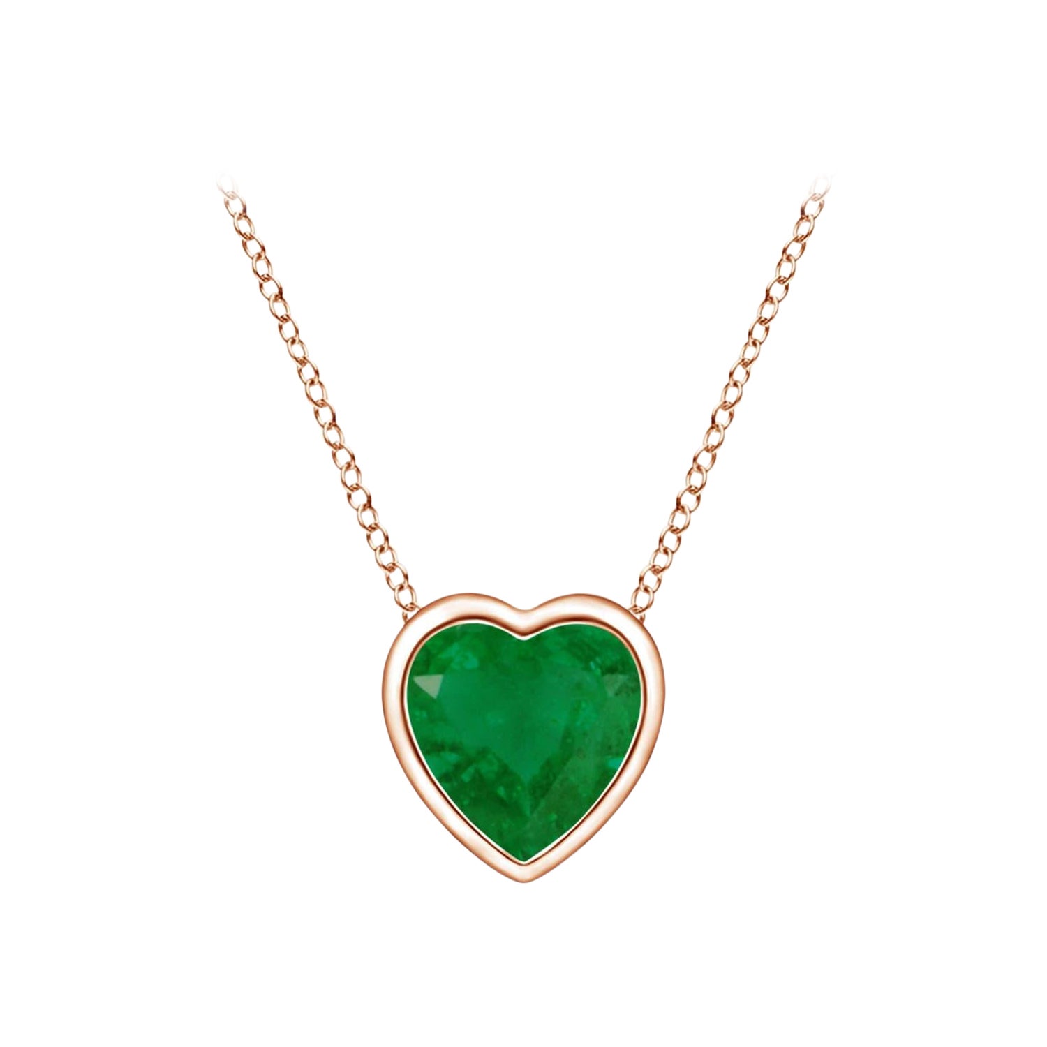 Colgante Esmeralda Corazón Solitario con Bisel Natural Angara en Oro Rosa de 14K