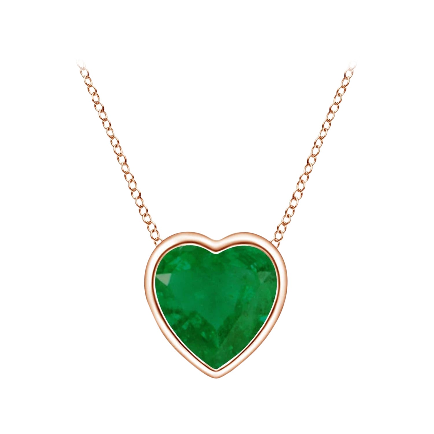 Colgante Esmeralda Corazón Solitario con Bisel Natural Angara en Oro Rosa de 14K