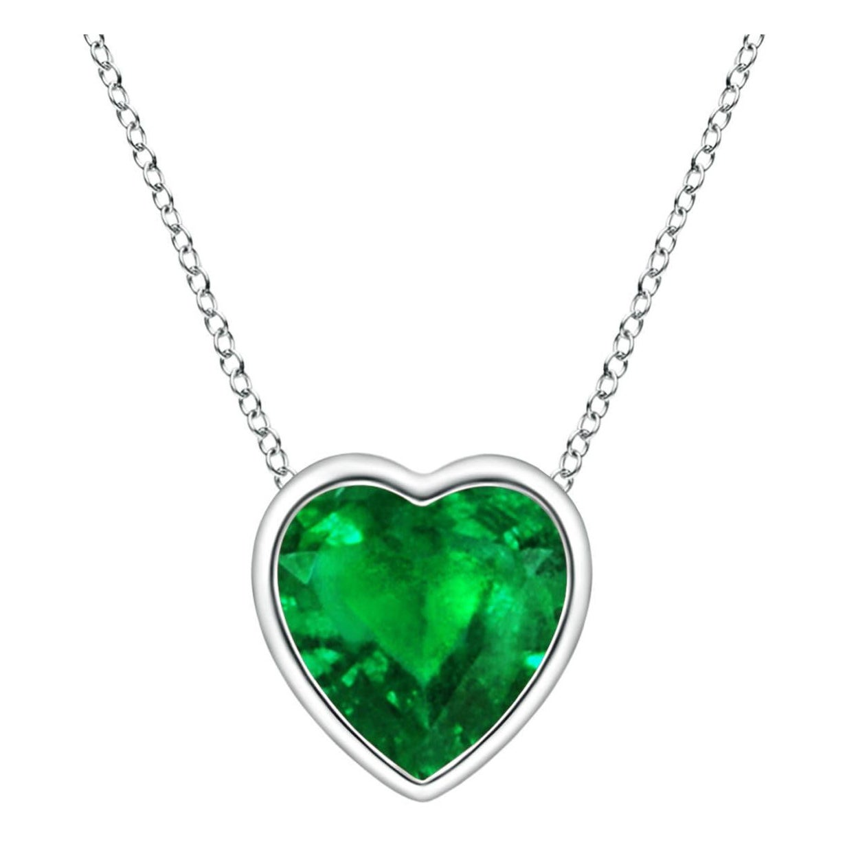 Angara Natural Bezel-Set Solitaire Heart Emerald Pendant in 14K White Gold