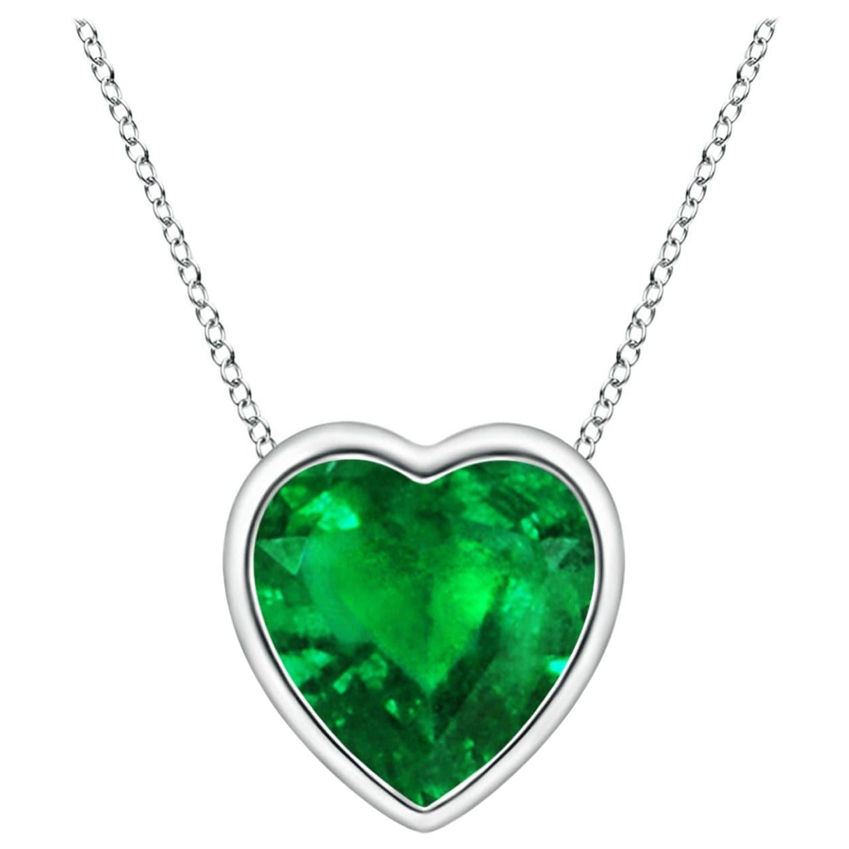 Angara Natural Bezel-Set Solitaire Heart Emerald Pendant in 14K White Gold