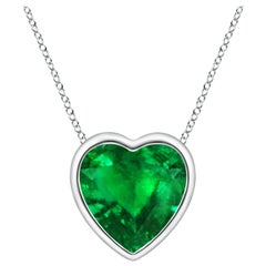 Angara Natural Bezel-Set Solitaire Heart Emerald Pendant in 14K White Gold