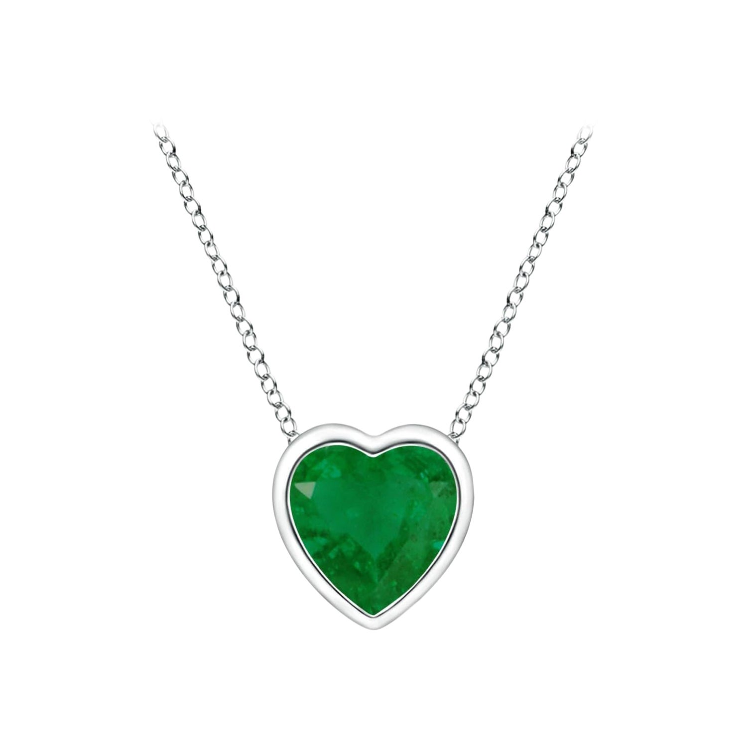 Angara Natural Bezel-Set Solitaire Heart Emerald Pendant in 14K White Gold