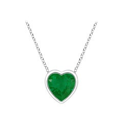 Angara Natural Bezel-Set Solitaire Heart Emerald Pendant in 14K White Gold