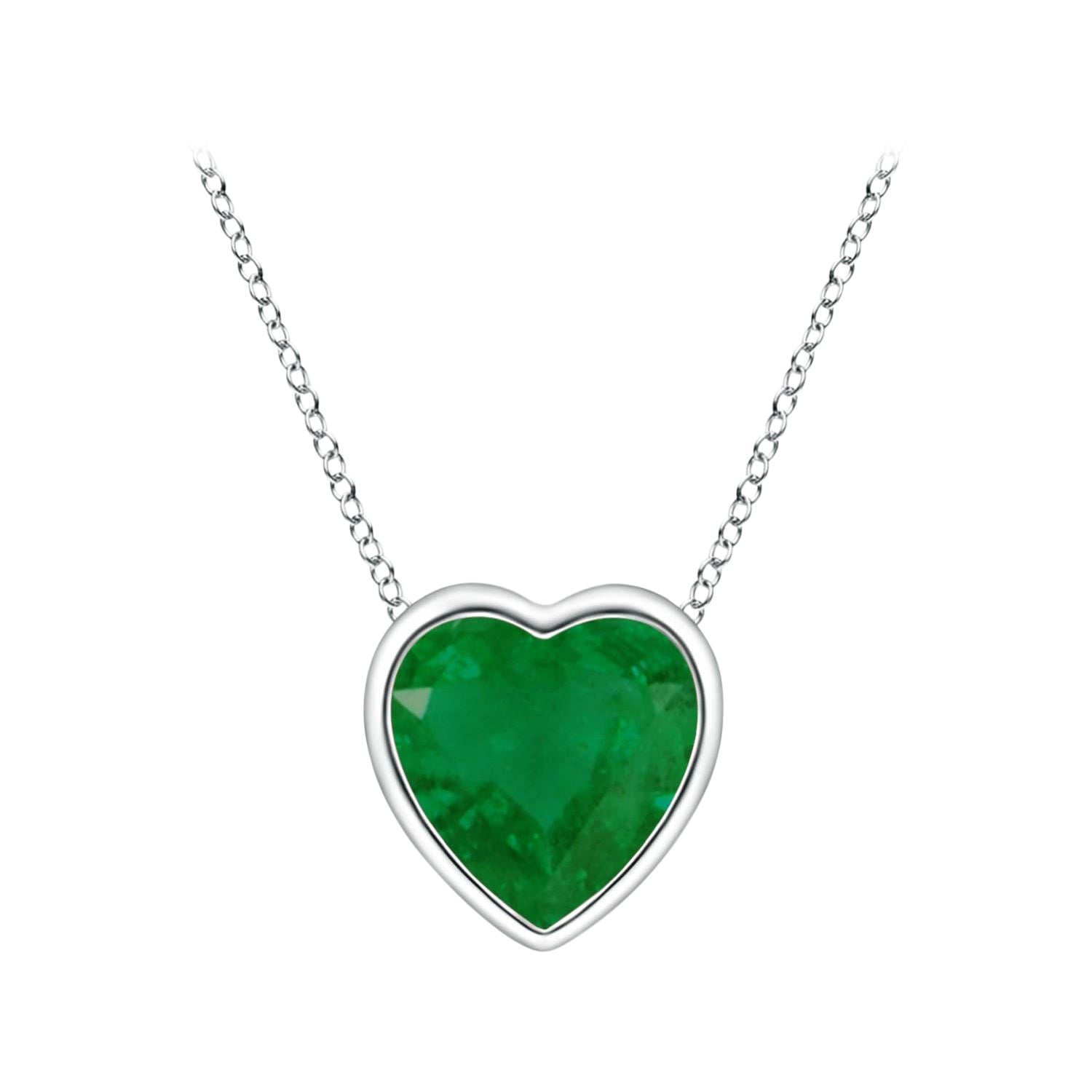 Angara Natural Bezel-Set Solitaire Heart Emerald Pendant in 14K White Gold
