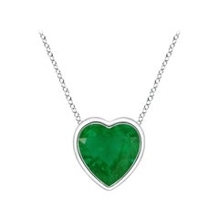 Angara Natural Bezel-Set Solitaire Heart Emerald Pendant in 14K White Gold
