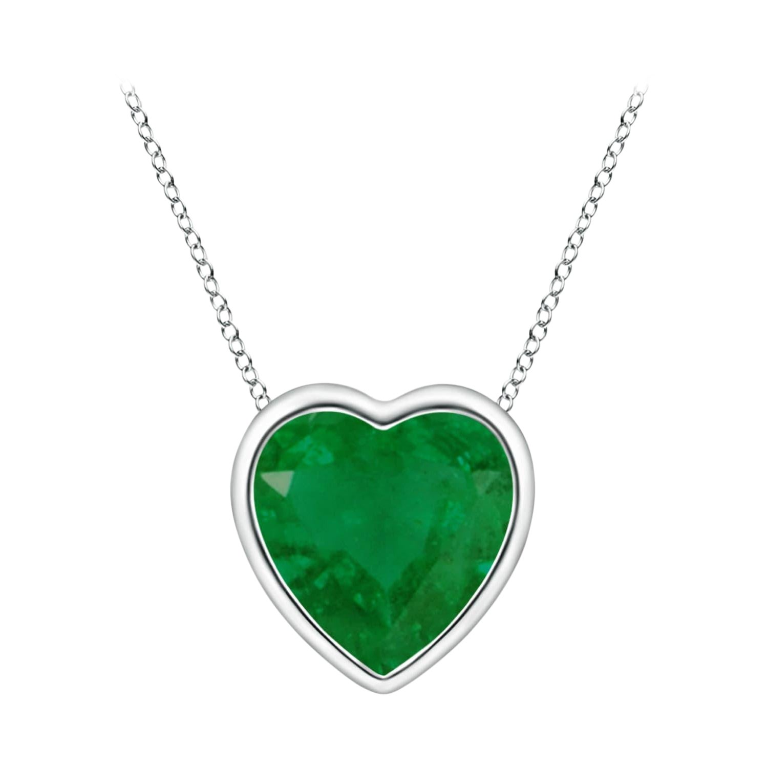 Angara Natural Bezel-Set Solitaire Heart Emerald Pendant in 14K White Gold