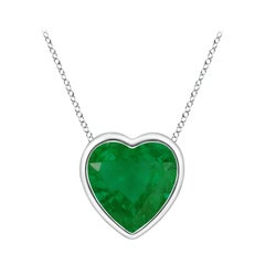 Angara Natural Bezel-Set Solitaire Heart Emerald Pendant in 14K White Gold
