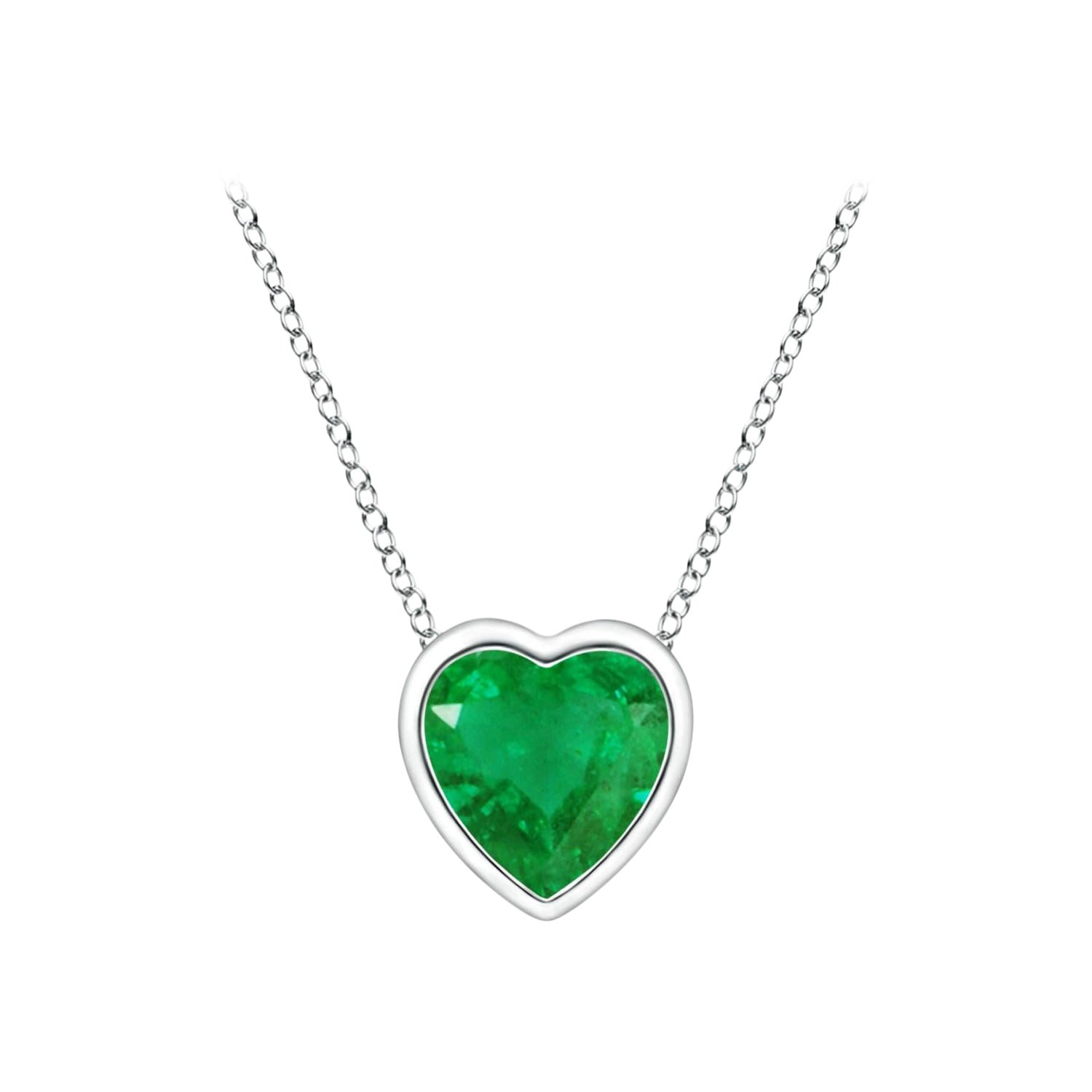 Angara Natural Bezel-Set Solitaire Heart Emerald Pendant in 14K White Gold