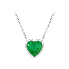 Angara Natural Bezel-Set Solitaire Heart Emerald Pendant in 14K White Gold