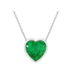 Angara Natural Bezel-Set Solitaire Heart Emerald Pendant in 14K White Gold