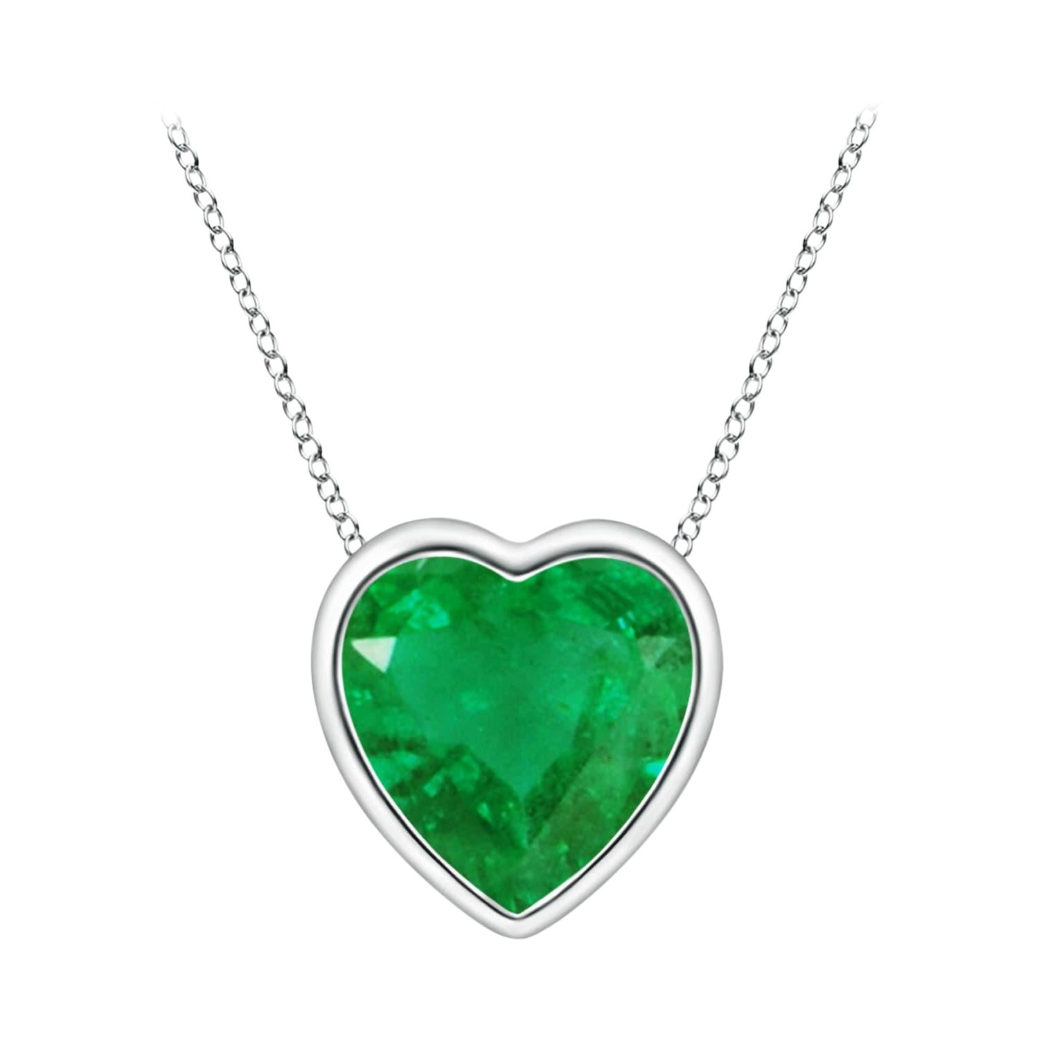 Angara Natural Bezel-Set Solitaire Heart Emerald Pendant in 14K White Gold