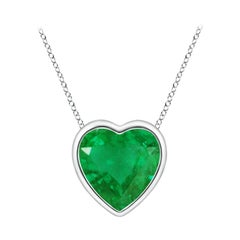 Angara Natural Bezel-Set Solitaire Heart Emerald Pendant in 14K White Gold