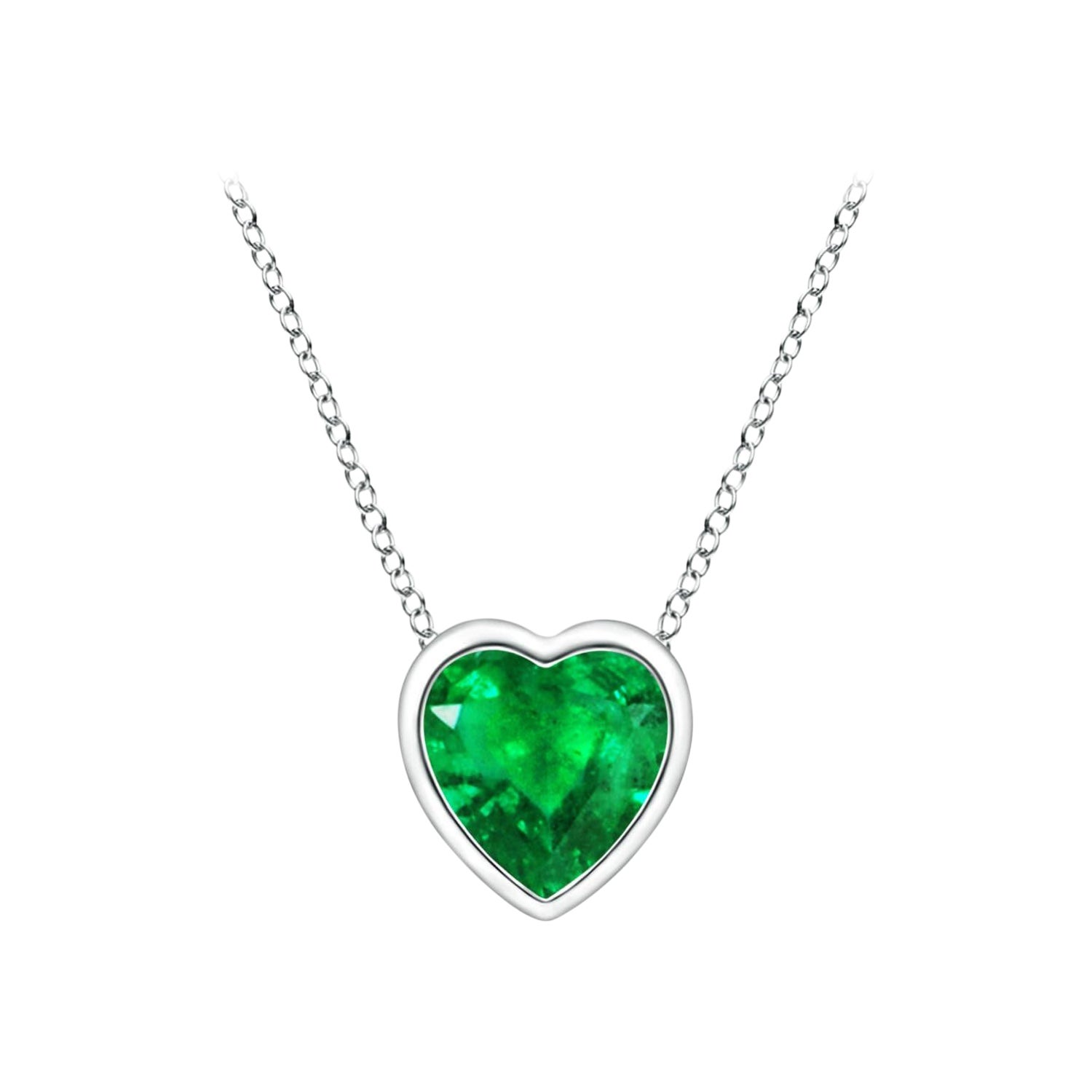 Angara Natural Bezel-Set Solitaire Heart Emerald Pendant in 14K White Gold
