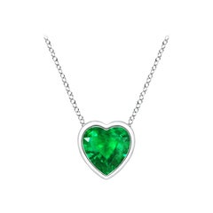 Angara Natural Bezel-Set Solitaire Heart Emerald Pendant in 14K White Gold