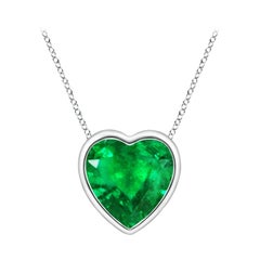 Angara Natural Bezel-Set Solitaire Heart Emerald Pendant in 14K White Gold