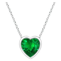 Angara Natural Bezel-Set Solitaire Heart Emerald Pendant in 14K White Gold