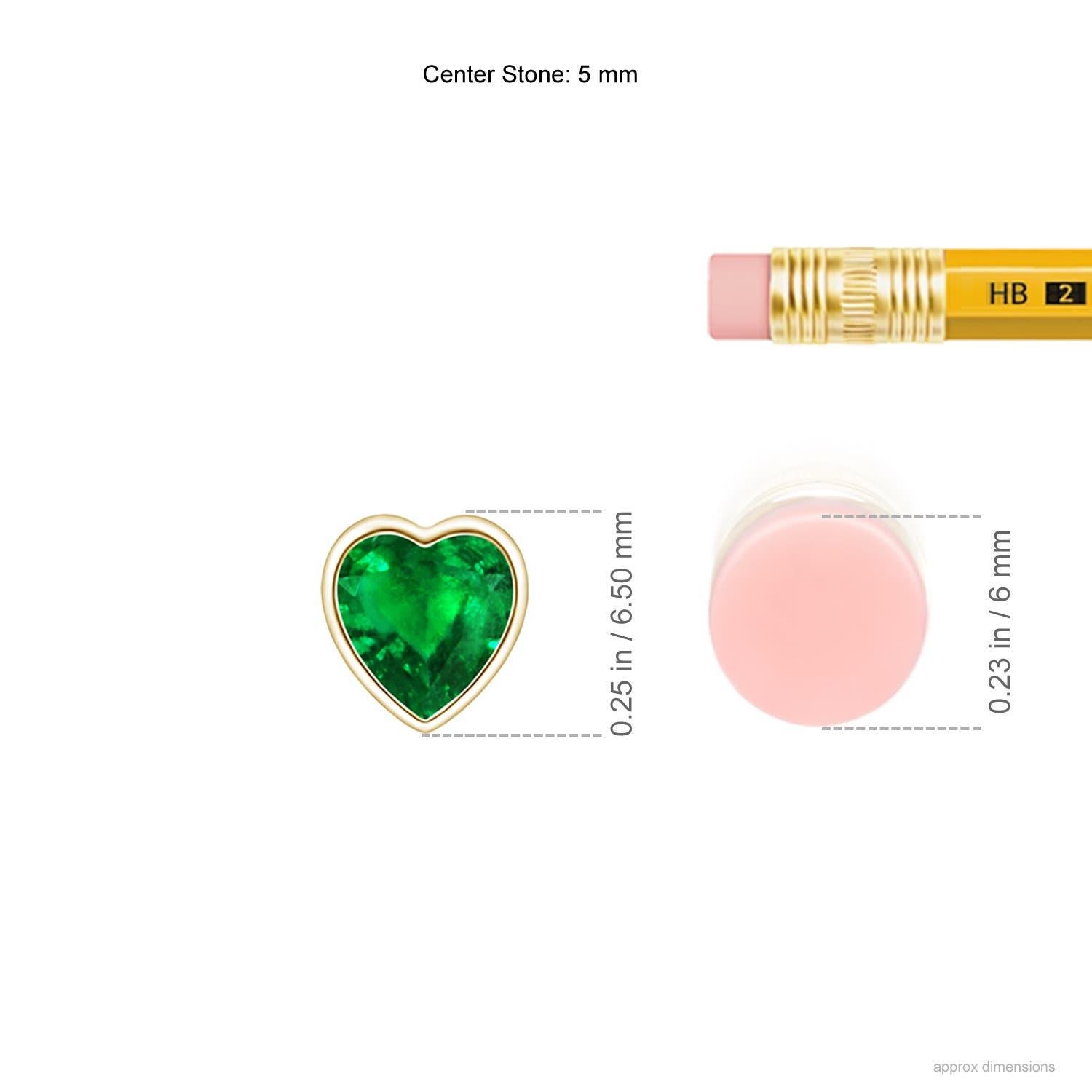 Heart Cut Angara Natural Bezel-Set Solitaire Heart Emerald Pendant in 14K Yellow Gold For Sale