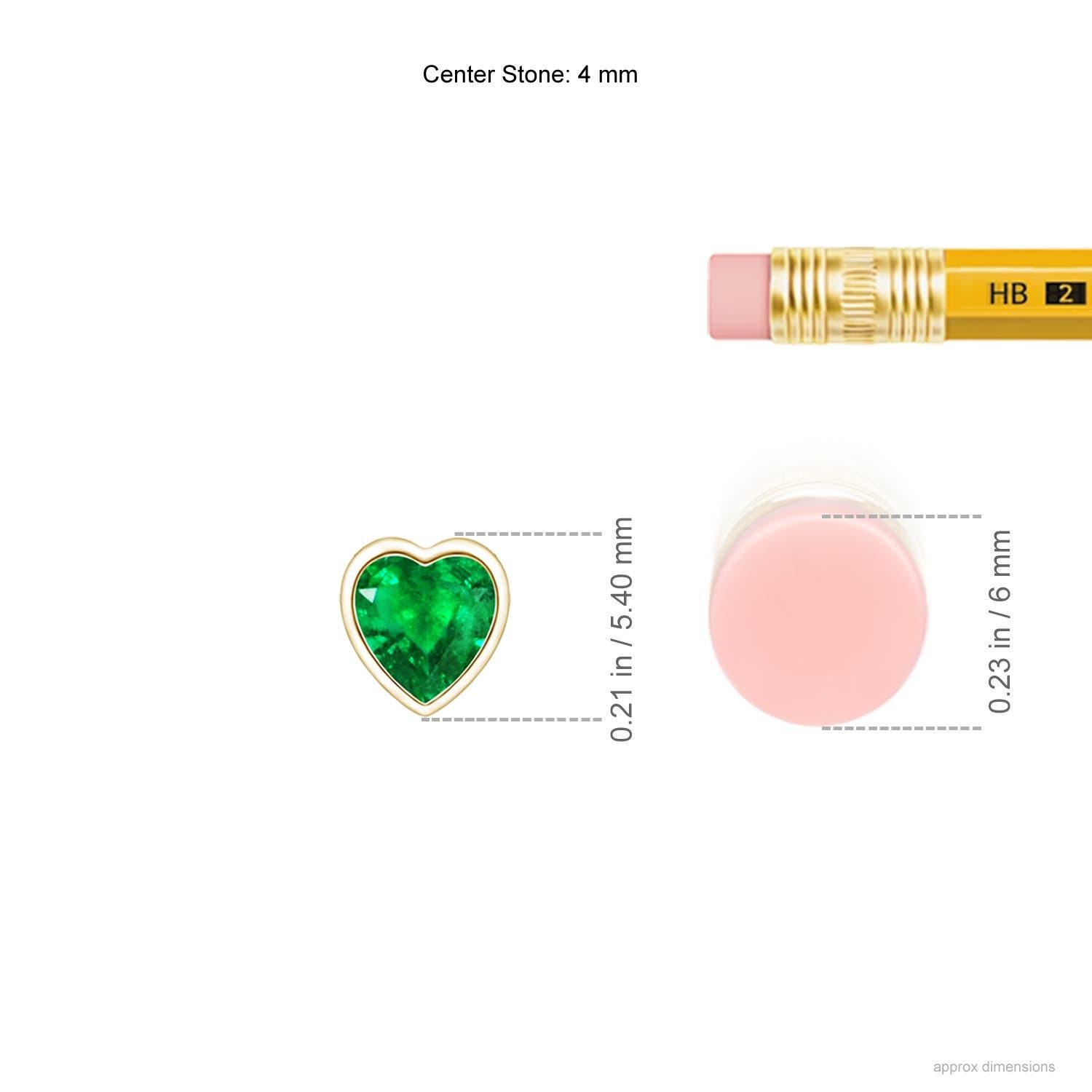 Heart Cut Angara Natural Bezel-Set Solitaire Heart Emerald Pendant in 14K Yellow Gold For Sale