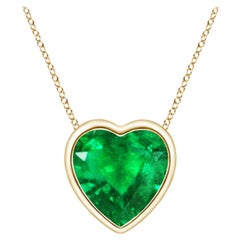 Angara Natural Bezel-Set Solitaire Heart Emerald Pendant in 14K Yellow Gold