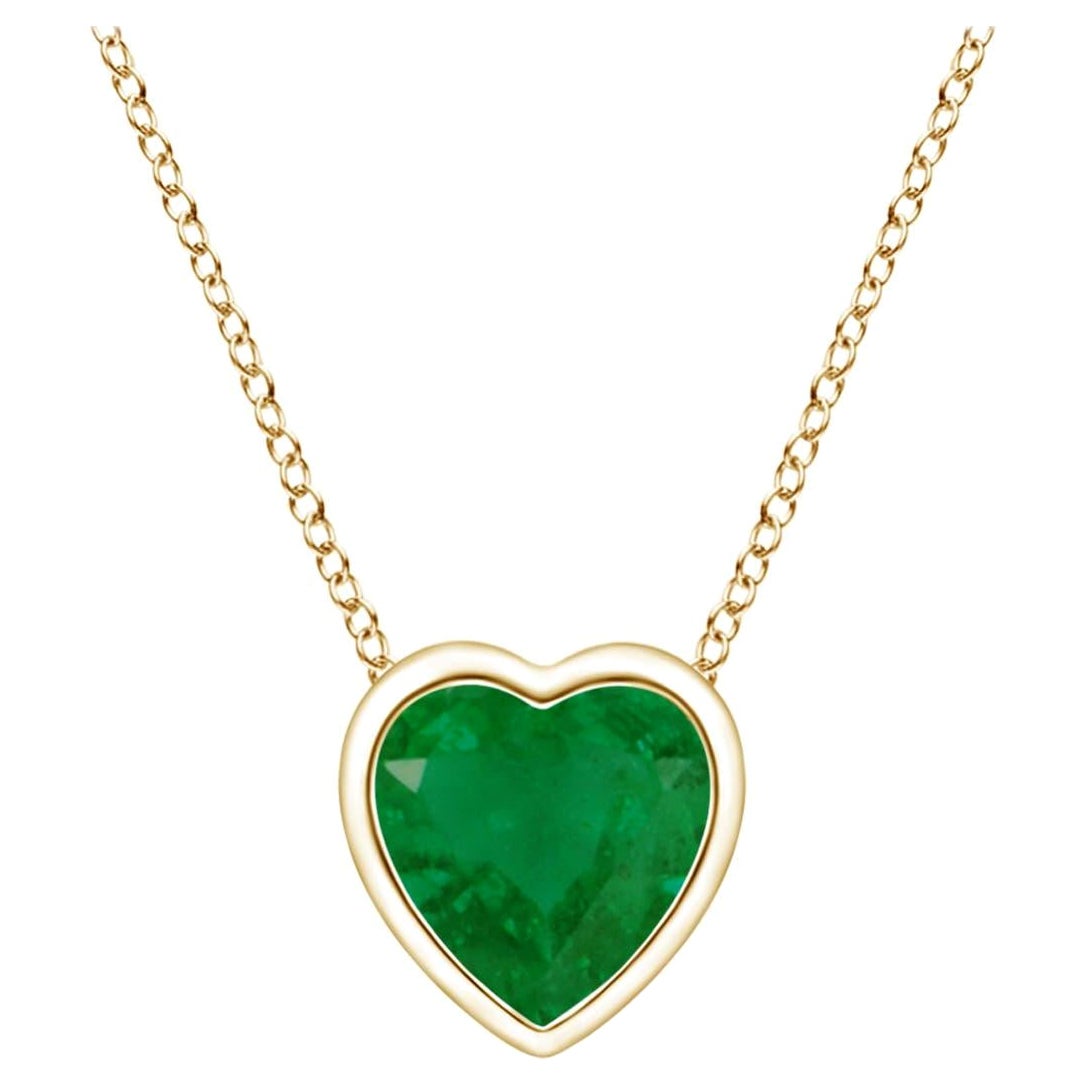 Angara Natural Bezel-Set Solitaire Heart Emerald Pendant in 14K Yellow Gold