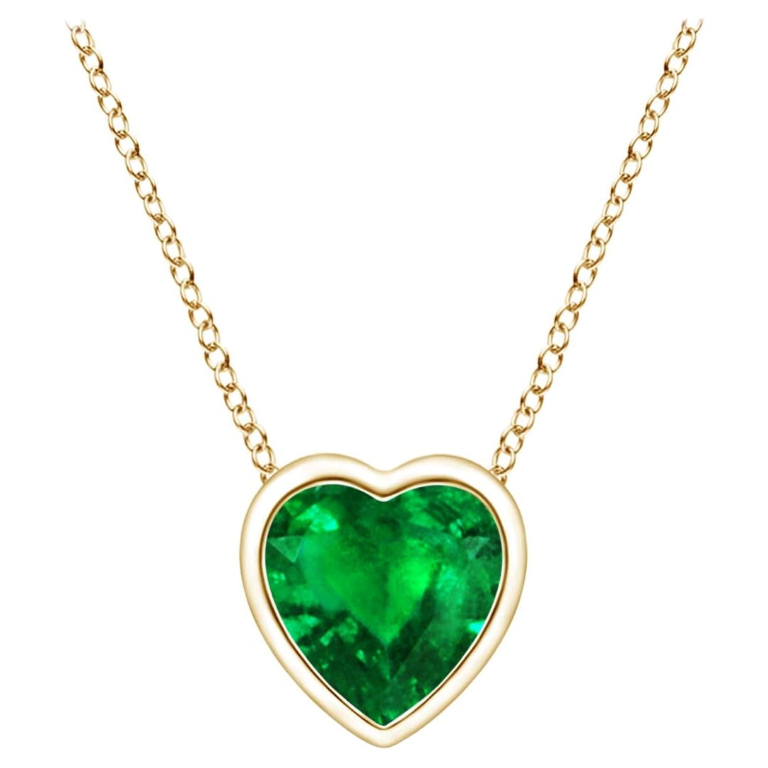 Angara Natural Bezel-Set Solitaire Heart Emerald Pendant in 14K Yellow Gold