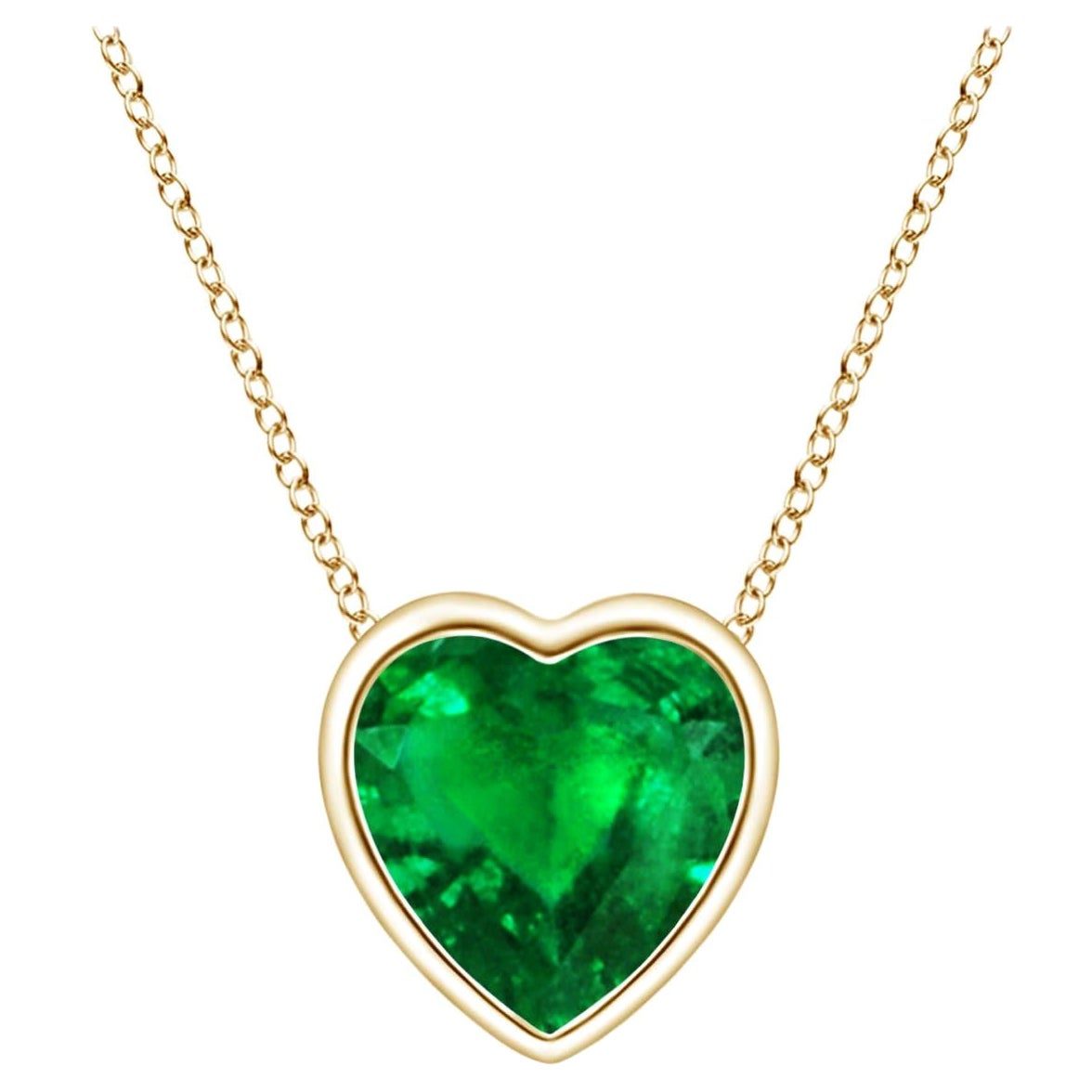 Angara Natural Bezel-Set Solitaire Heart Emerald Pendant in 14K Yellow Gold