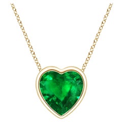 Angara Natural Bezel-Set Solitaire Heart Emerald Pendant in 14K Yellow Gold