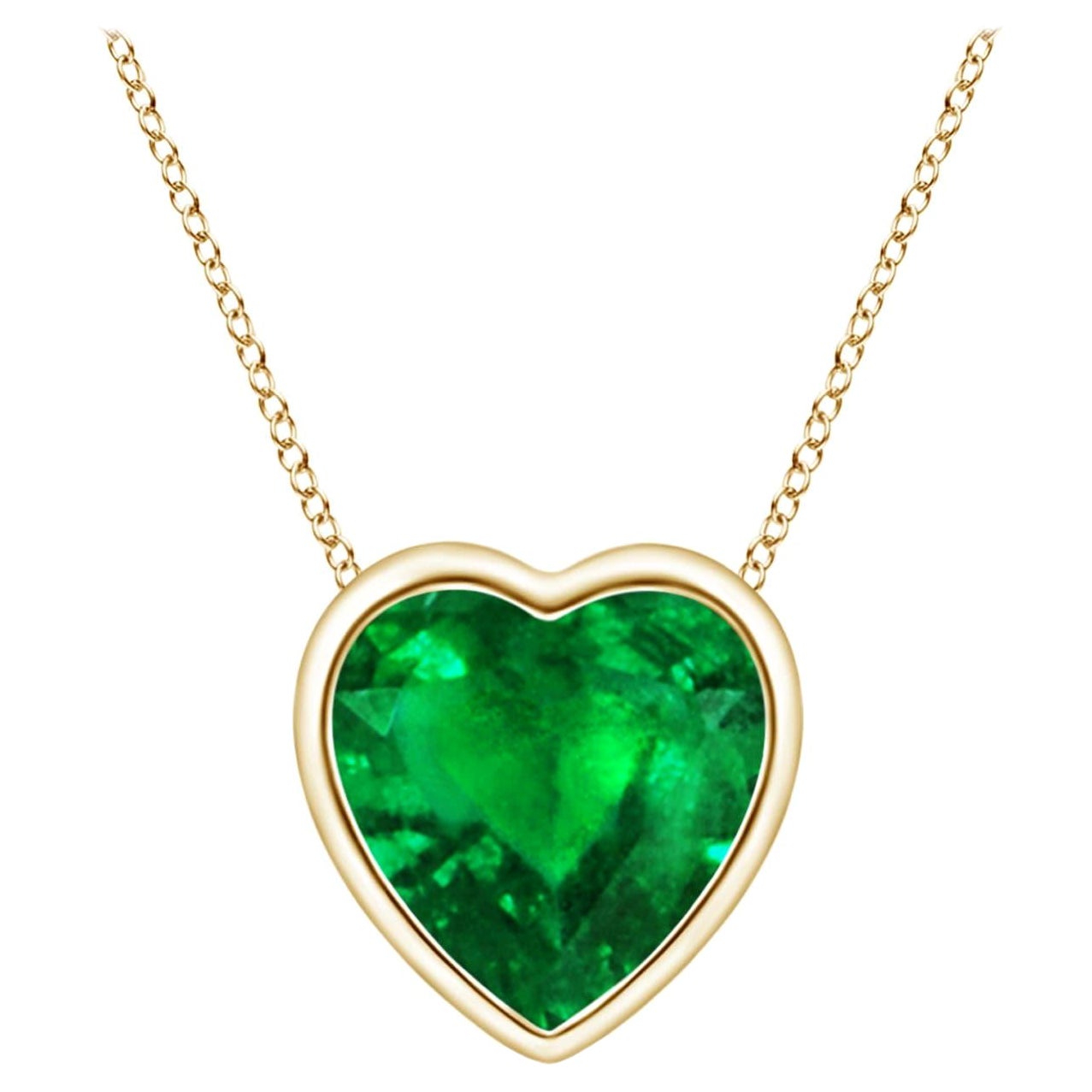 Angara Natural Bezel-Set Solitaire Heart Emerald Pendant in 14K Yellow Gold