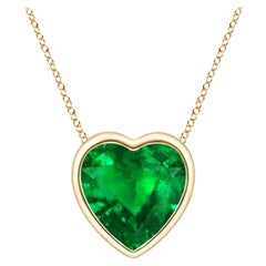 Angara Natural Bezel-Set Solitaire Heart Emerald Pendant in 14K Yellow Gold