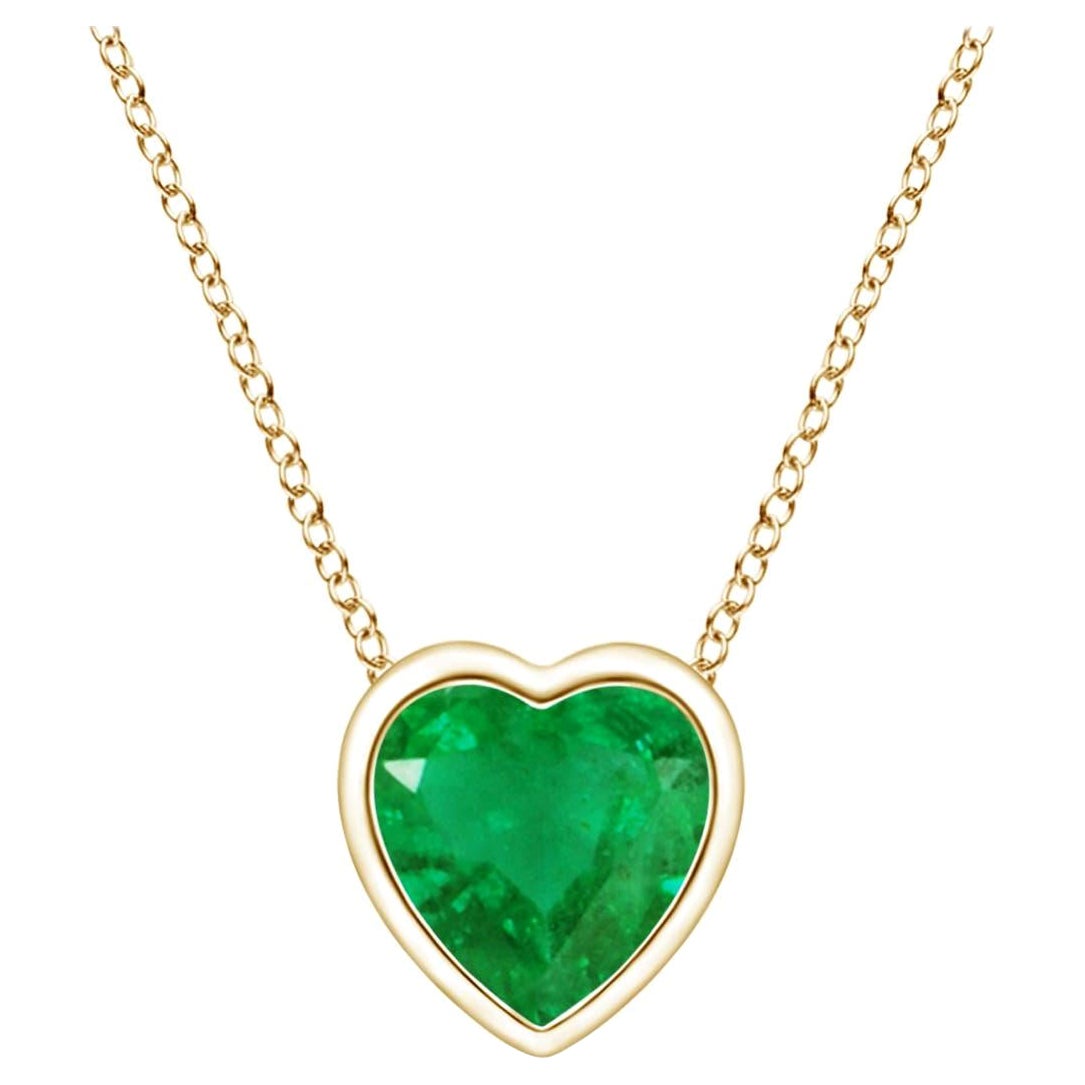 Angara Natural Bezel-Set Solitaire Heart Emerald Pendant in 14K Yellow Gold
