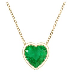 Angara Natural Bezel-Set Solitaire Heart Emerald Pendant in 14K Yellow Gold