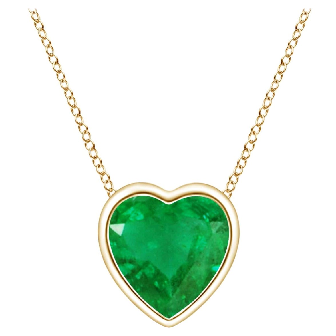 Angara Natural Bezel-Set Solitaire Heart Emerald Pendant in 14K Yellow Gold