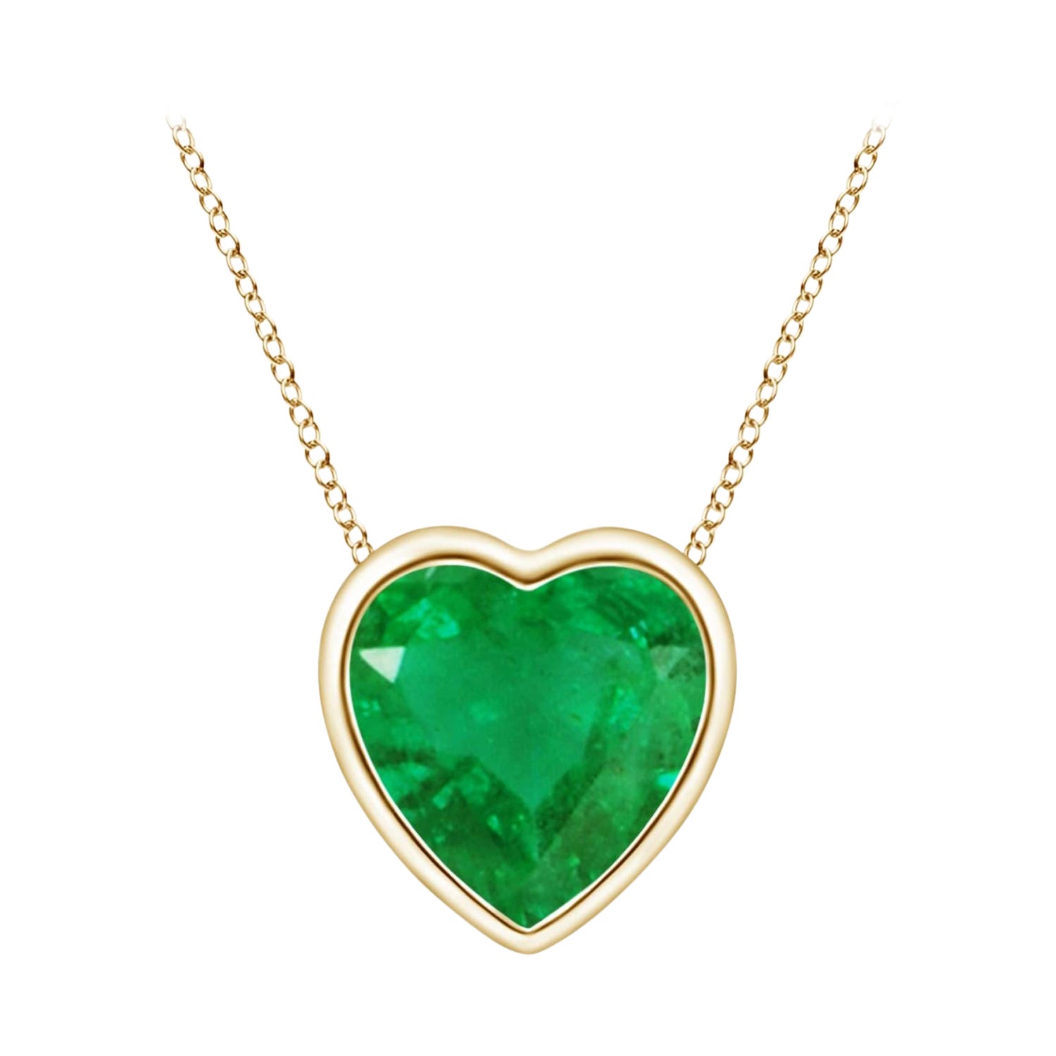 Angara Natural Bezel-Set Solitaire Heart Emerald Pendant in 14K Yellow Gold
