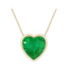 Angara Natural Bezel-Set Solitaire Heart Emerald Pendant in 14K Yellow Gold