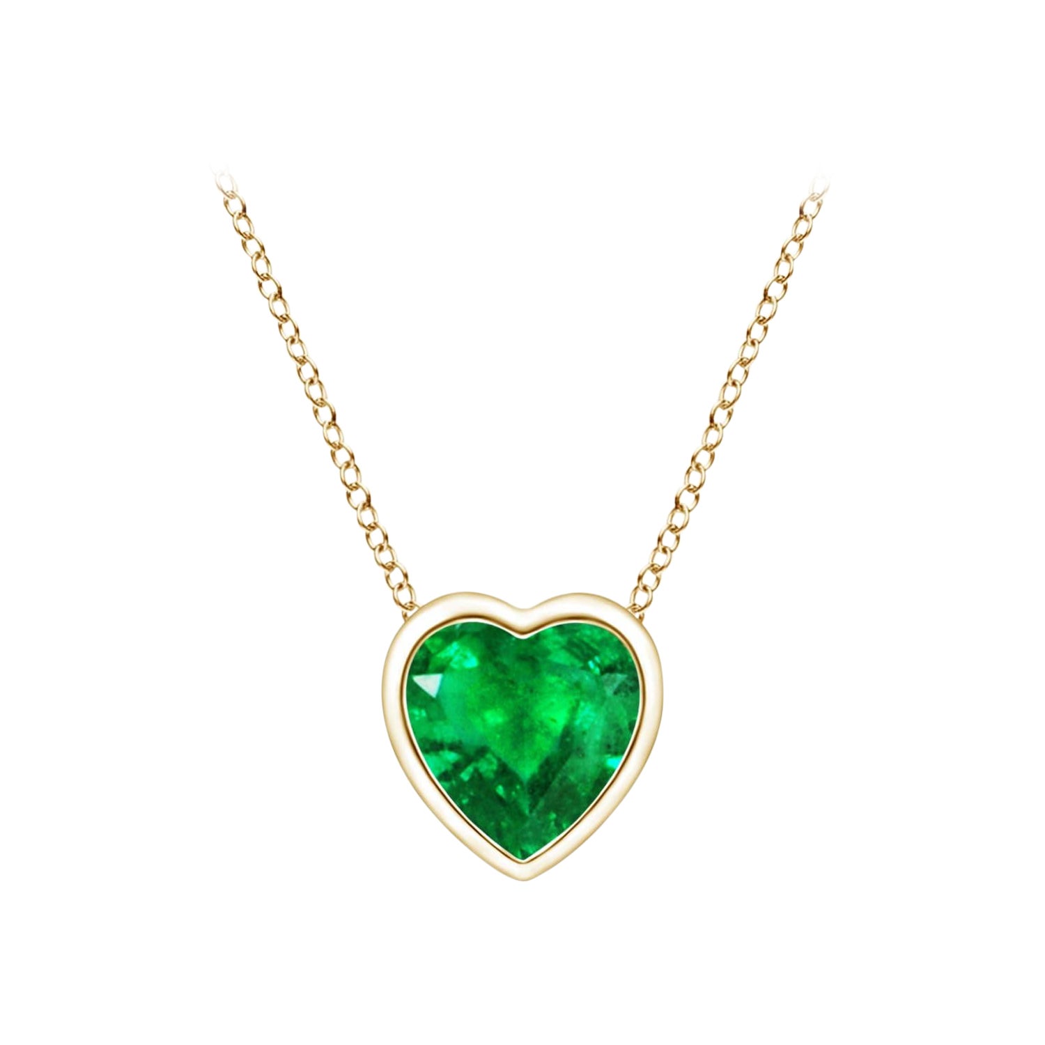 Angara Natural Bezel-Set Solitaire Heart Emerald Pendant in 14K Yellow Gold