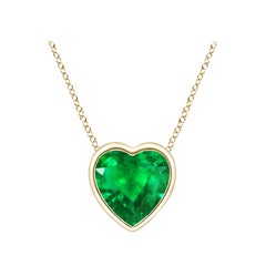 Angara Natural Bezel-Set Solitaire Heart Emerald Pendant in 14K Yellow Gold
