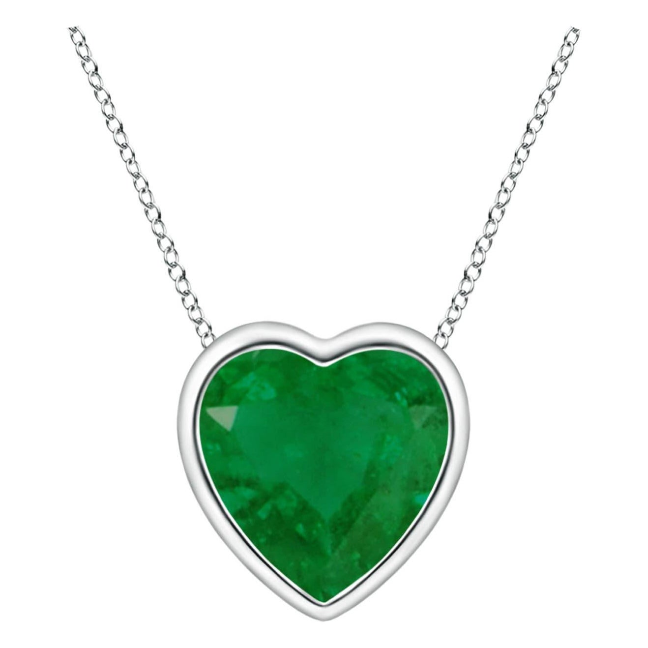 Angara Natural Bezel-Set Solitär Herz Smaragd Anhänger in Platin für Frauen