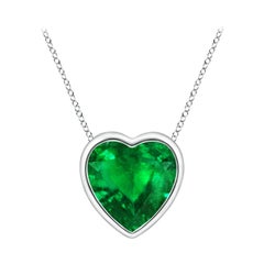 Angara Natural Bezel-Set Solitaire Heart Emerald Pendant in Platinum for Women