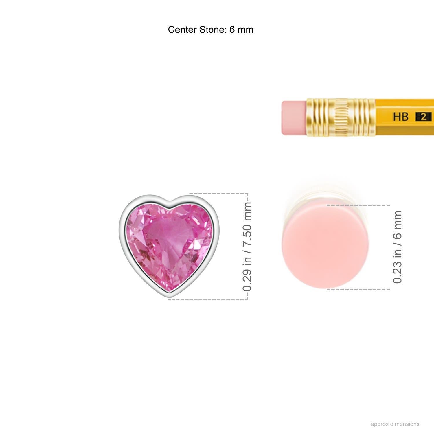 Heart Cut Angara Natural Bezel-Set Solitaire Heart Pink Sapphire Pendant in 14K Solid Gold For Sale