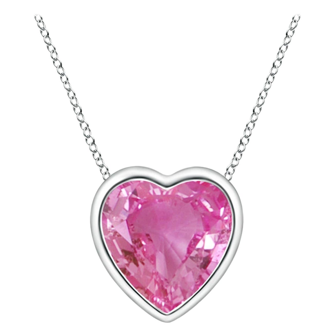 Angara Natural Bezel-Set Solitaire Heart Pink Sapphire Pendant in 14K Solid Gold