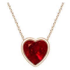 Angara Natural Bezel-Set Solitaire Heart Ruby Pendant 14K Solid Gold for Women