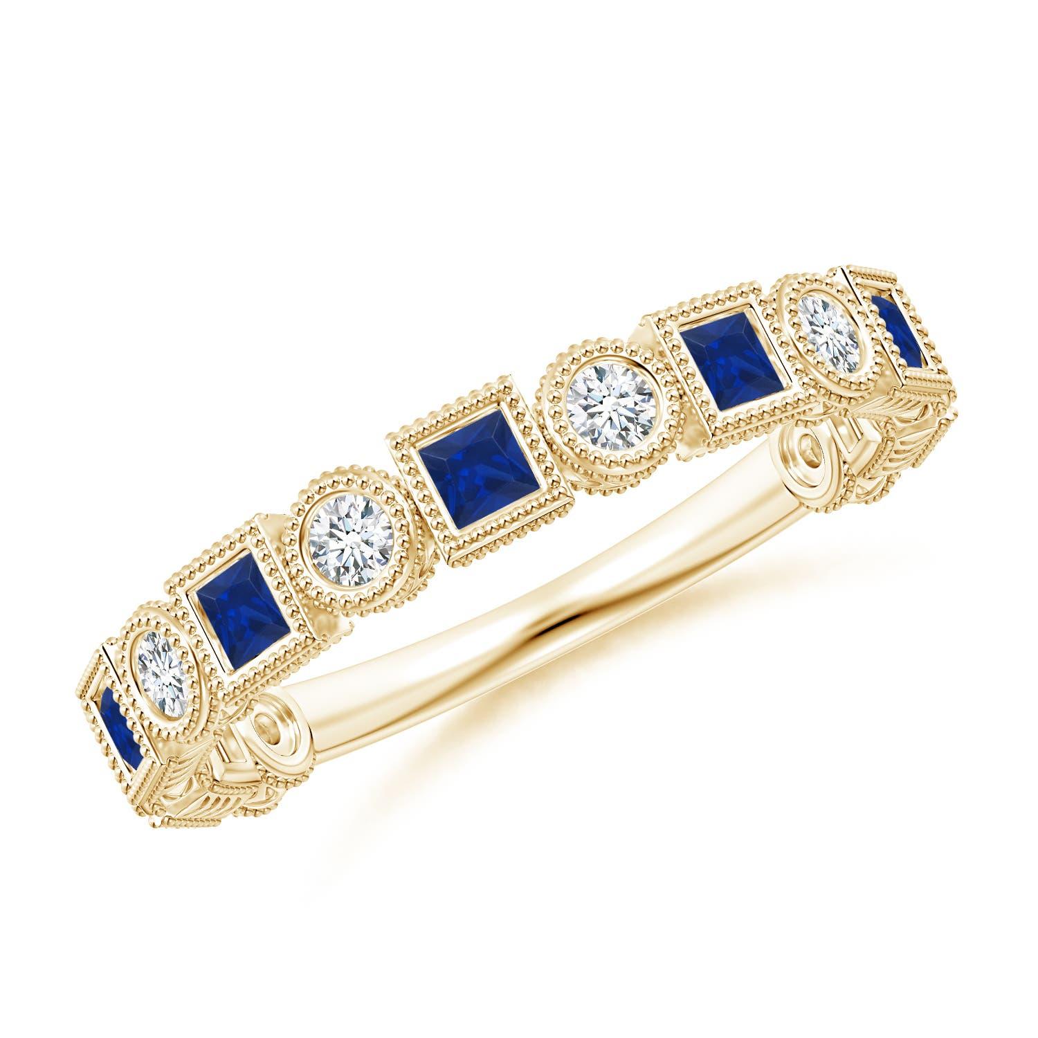Women's Angara Natural Bezel-Set Square Sapphire and Round Diamond Ring in 14K Gold For Sale