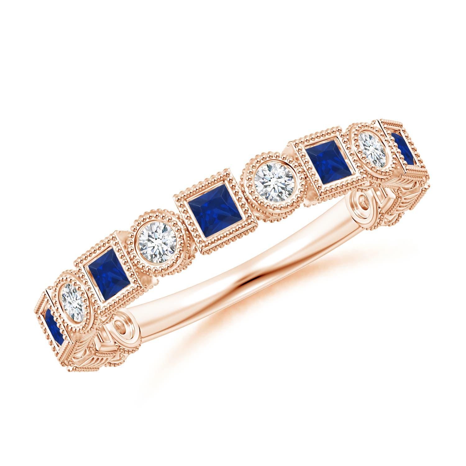 Angara Natural Bezel-Set Square Sapphire and Round Diamond Ring in 14K Gold For Sale 1