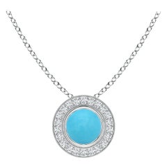 Angara Natural Bezel-Set Turquoise Pendant with Diamond Halo in 14K Solid Gold