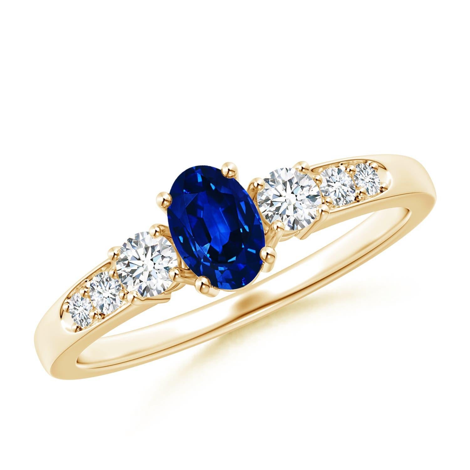Anillo de compromiso Angara de zafiro azul natural y diamante en oro macizo de 14 quilates en venta 2