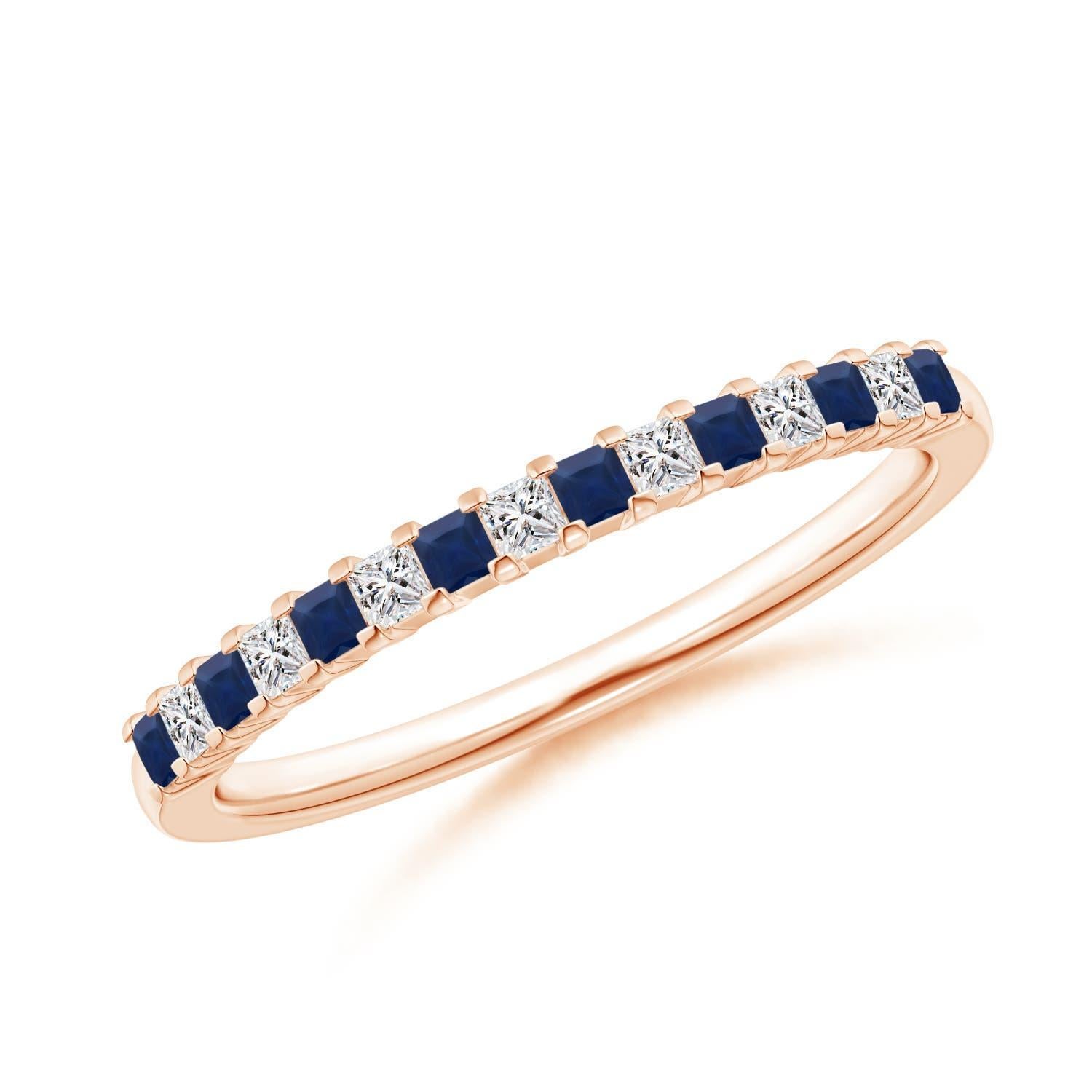 Anello di matrimonio a eternità con zaffiro blu naturale e diamante Angara in oro massiccio 14 carati in vendita 3